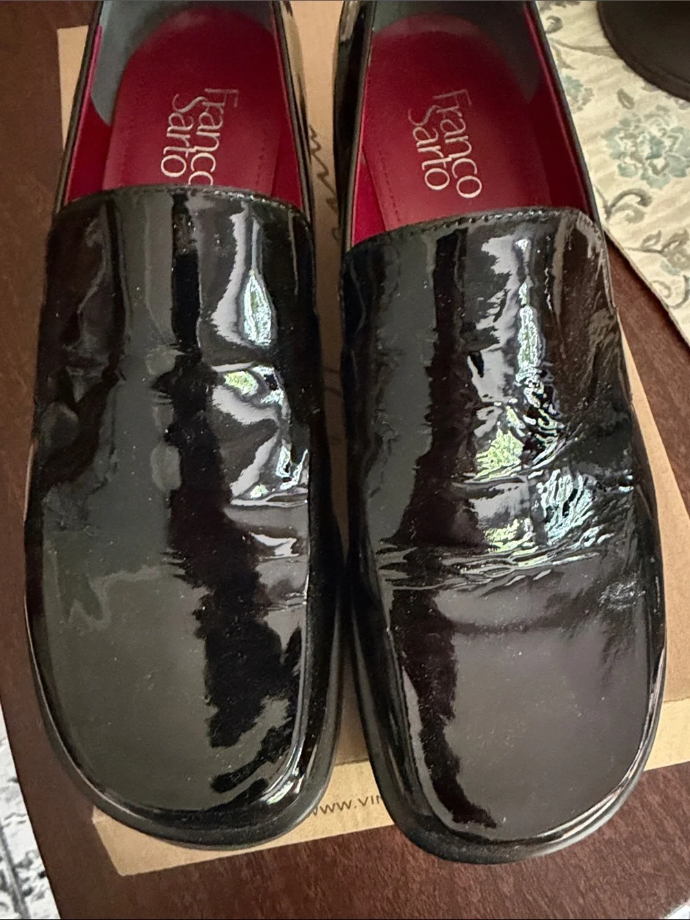 Franco Sarto Black Patent Slip-On Loafers with Red Lining - Picture 3 of 5